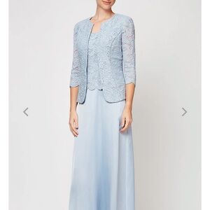Alex Evenings Sky Blue Lace Maxi Dress